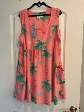 Coral Bay Coral Pink Turtle Print Swim Coverup or robe after bath XL